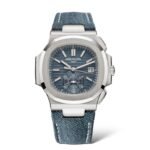 Patek Philippe Nautilus 40.5mm 5980/60G Self-Winding Flyback Chronograph White Gold Calfskin And Denim Pattern Straps - Exotic Boutique Dubai