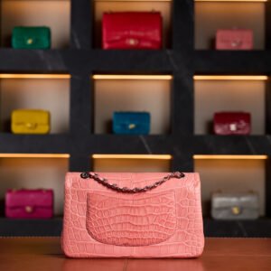 Chanel Mini Classic Flap Bag in Salmon Matte Crocodile Leather with Silver Hardware - Rare Exotic Collector’s Edition - Exotic Boutique Dubai