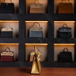 Hermès Mini Kelly Metallic Gold Chevre Leather with Gold Hardware - 2025 New Full Set - Exotic Boutique Dubai