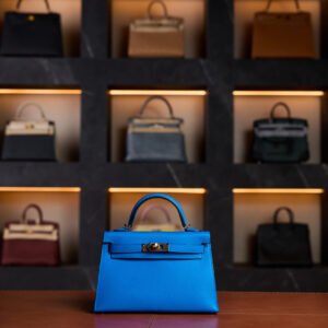 Hermès Mini Kelly 20 Blue Celeste Epsom Leather with Gold Hardware - 2025 New Full Set - Exotic Boutique Dubai