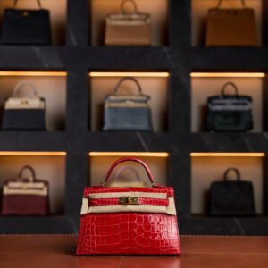 Hermès Kelly 20 Braise Shiny Crocodile Leather with Gold Hardware - 2024 New Full Set - Exotic Boutique Dubai