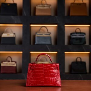 Hermès Kelly 20 Braise Shiny Crocodile Leather with Gold Hardware - 2024 New Full Set - Exotic Boutique Dubai