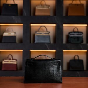 Hermès Kelly Pochette Black Lizard Leather with Gold Hardware - 2024 New Full Set - Exotic Boutique Dubai