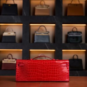 Hermès Kelly Cut Diamond in Rouge de Cœur Niloticus Crocodile with White Gold & Diamond Hardware - 2021 Full Set - Exotic Boutique Dubai