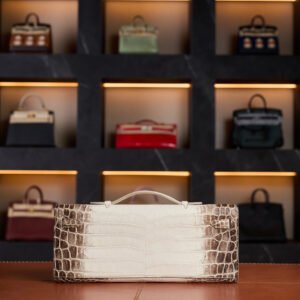 Hermès Kelly Cut Diamond in Himalaya Niloticus Crocodile with White Gold & Diamond Hardware - 2024 Full Set - Exotic Boutique Dubai