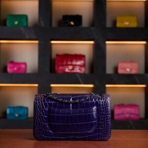 Chanel Medium Classic Flap Bag in Dark Purple Shiny Crocodile Leather with Gold Hardware - Rare Exotic Collector’s Edition - Exotic Boutique Dubai