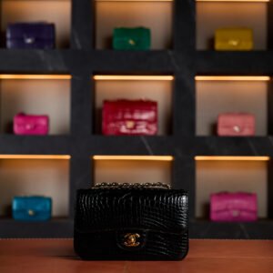 Chanel Medium Classic Flap Bag in Black Shiny Crocodile Leather with Silver Hardware - Rare Exotic Edition - Exotic Boutique Dubai