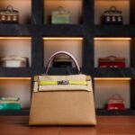 Hermès Kelly 25 HSS Special Order Tricolor - Gold, Jaune Milton & Mauve Sylvest with Gold Hardware - 2025 New Full Set - Exotic Boutique Dubai