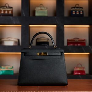 Hermès Kelly 25 Black Epsom Leather with Gold Hardware - 2025 New Full Set - Exotic Boutique Dubai