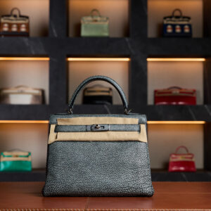 Hermès Kelly 28 Dalmatian Grey Buffalo leather Palladium Hardware 2010 new full set