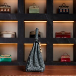 Hermès Kelly 28 Dalmatian Grey Buffalo Leather with Palladium Hardware - 2010 Full Set - Exotic Boutique Dubai
