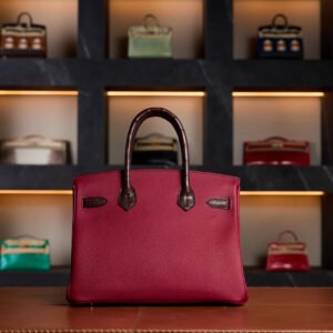 Hermès Birkin 30 Touch Rouge H & Rouge Granite Crocodile Leather with Gold Hardware - Rare Collectible - Exotic Boutique Dubai