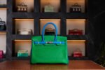 Hermès Birkin 30 Bamboo Green / Blue Hydra HSS Special Order Double Colored PHW - Exotic Boutique Dubai