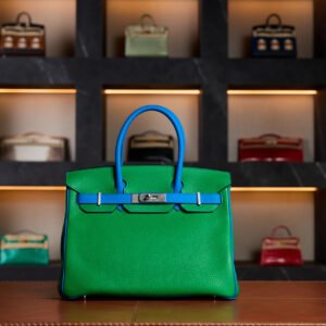 Hermès Birkin 30 Bamboo Green / Blue Hydra HSS Special Order Double Colored PHW - Exotic Boutique Dubai
