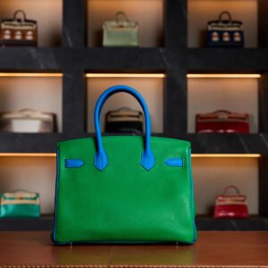 Hermès Birkin 30 Bamboo Green / Blue Hydra HSS Special Order Double Colored PHW - Exotic Boutique Dubai