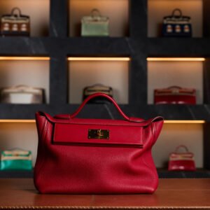 Hermès 24/24 29 Bag in Rouge Piment & Rouge Vif Togo and Swift Leather with Gold Hardware - New Full Set - Exotic Boutique Dubai