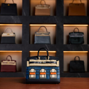 Hermès Birkin 20 Faubourg Blue Marie Night bag in crocodile leather with palladium hardware, 2021 pristine condition, full set with invoice and CITES — available at Exotic Boutique for 890,000 AED.